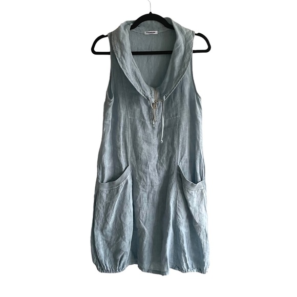 Made In Italy Dresses & Skirts - ROSEMARINE Italy Blue Linen Sleeveless Cowl Neck Midi Dress XS